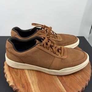 Cole Haan Brown Perforated Leather Sneakers with Cream Soles